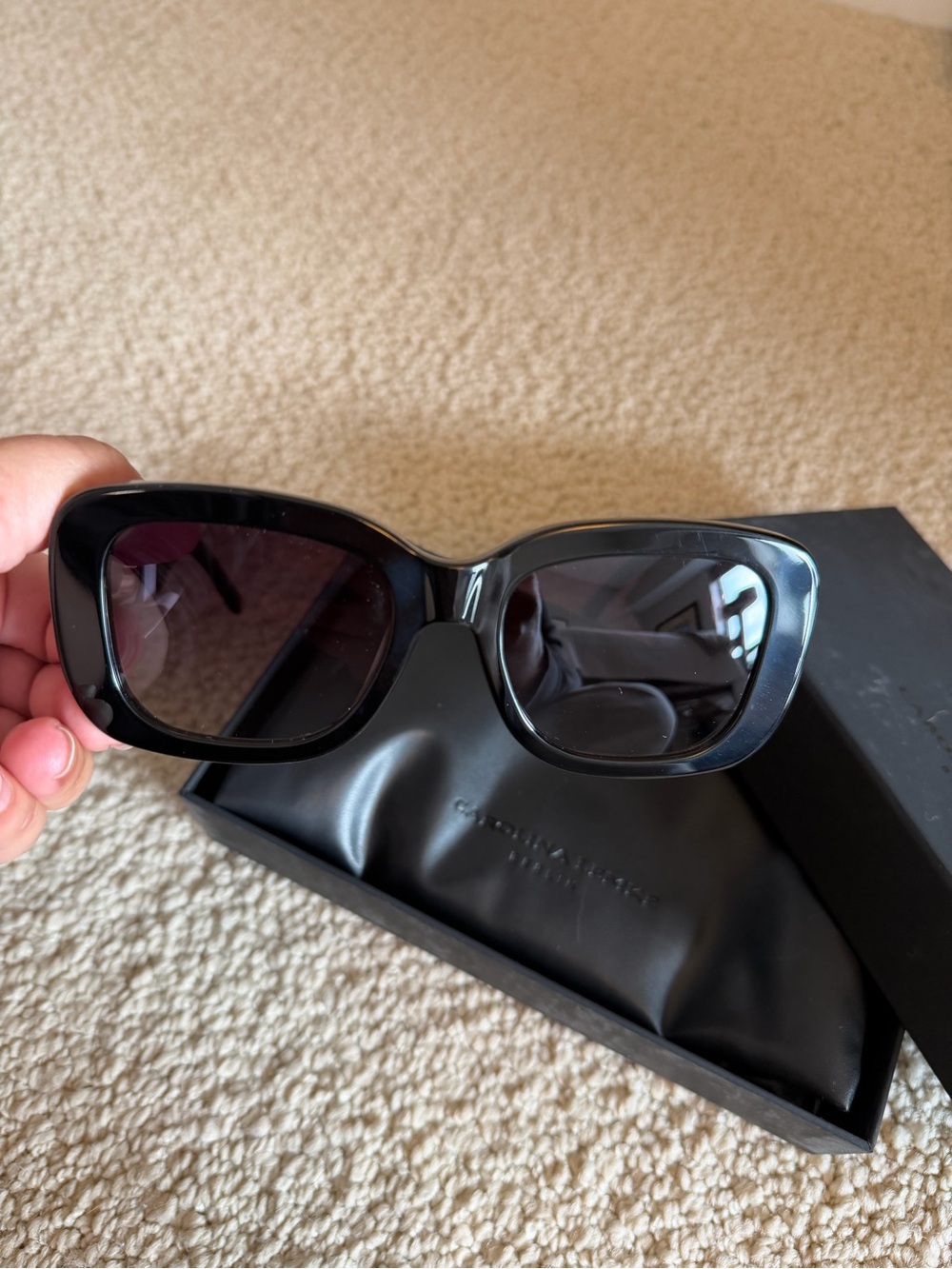 Carolina Lemke Berlin Adella Women's Black Rectangular Sunglasses
